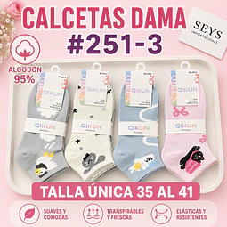 Calcetas dama algodón 95% #251-3 Talla única por docena 