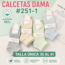 Calcetas dama algodón 95% #251-1 Talla única por docena 