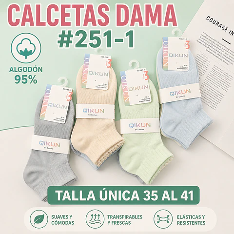 Calcetas dama algodón 95% #251-1 Talla única por docena 