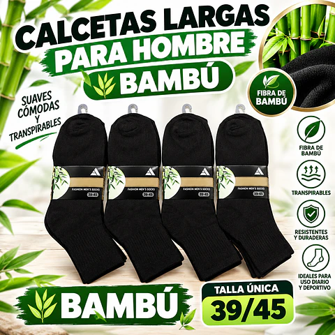 Calcetas Bambú Unisex Color Negro Talla única la docena 
