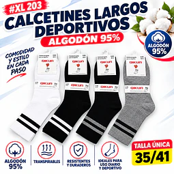 Calcetas deportivos Unisex algodón 95% Talla única y colores surtidas la docena 