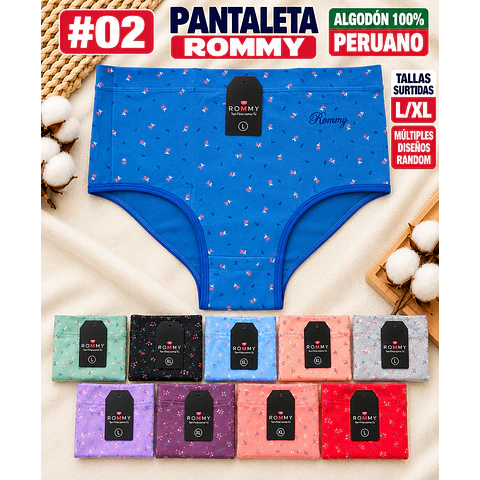 Pantaleta ROMMY algodón peruano 💯 Tallas surtidas L/XL Por docena 