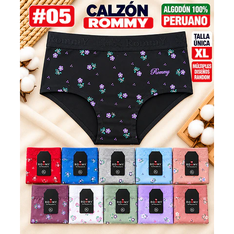 Calzón ROMMY algodón peruano 💯 Talla Única XL Por docena 