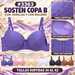 Sostén copa B tallas y colores surtidas la docena 