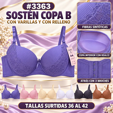 Sostén copa B tallas y colores surtidas la docena 