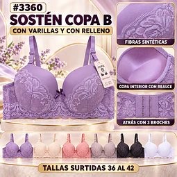 Sostén copa B tallas y colores surtidas la docena 