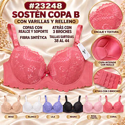 Sostén copa B tallas y colores surtidas la docena 