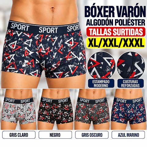Boxer Varón Algodón Poliéster Tallas y Colores Surtidas La Docena