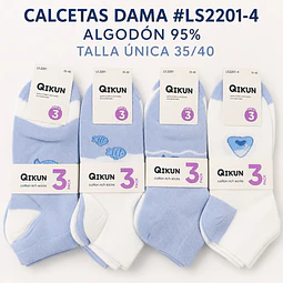 Calcetas Dama Algodón 95% #LS2201-4 Talla Única Por Docena
