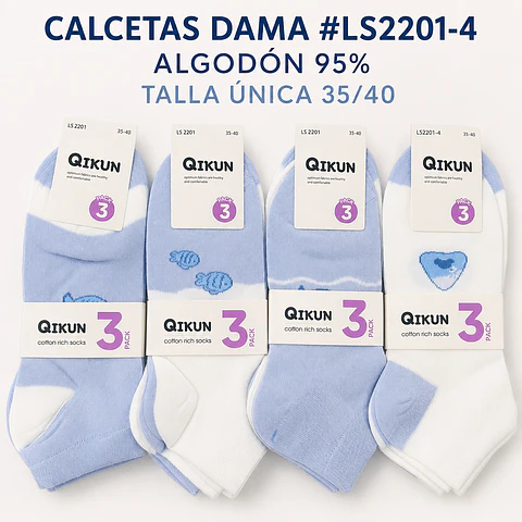 Calcetas Dama Algodón 95% #LS2201-4 Talla Única Por Docena