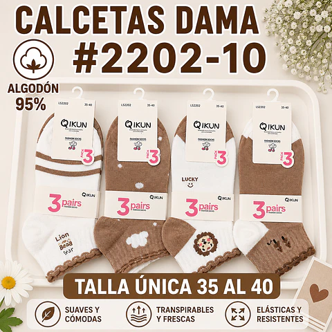 Calcetas Dama Algodón 95% #2202-10 Talla Única Por Docena