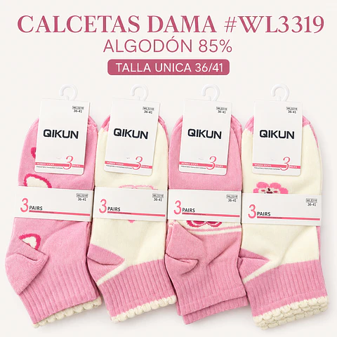 Calcetas Dama Algodón 85% #WL 3319 Talla Única Por Docena
