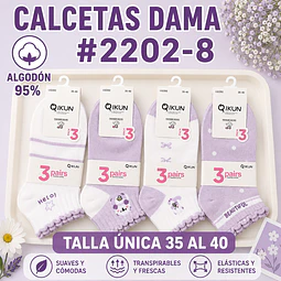 Calcetas Dama Algodón 95% #2202-8 Talla Única Por Docena