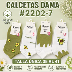 Calcetas Dama Algodón 95% #2202-7 Talla Única Por Docena