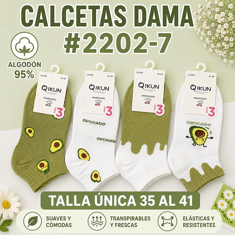 Calcetas Dama Algodón 95% #2202-7 Talla Única Por Docena