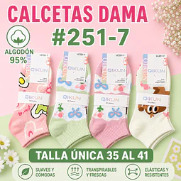 Calcetas Dama Algodón 95% #251-7 Talla Única Por Docena