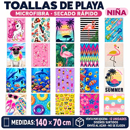 Toallas de Playa para Niña de Microfibra 140 × 70 cm – Secado Rápido – Diseños Enviados al Azar Por Docena