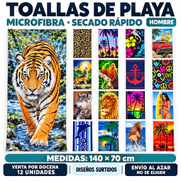 Toallas de Playa para Hombre de Microfibra 140 × 70 cm – Secado Rápido – Diseños Enviados al Azar Por Docena