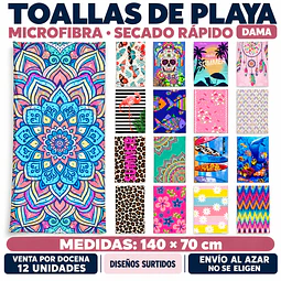 Toallas de Playa para Mujer de Microfibra 140 × 70 cm – Secado Rápido – Diseños Enviados al Azar Por Docena