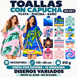 Toallas Con Capucha para Mujer de Microfibra 145 × 80 cm – Secado Rápido – Diseños Enviados al Azar por docena