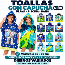 Toallas Con Capucha para Niño de Microfibra 85 x 60 cm – Secado Rápido – Diseños Enviados al Azar por docena