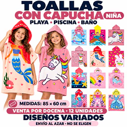 Toallas Con Capucha para Niña de Microfibra 85 x 60 cm – Secado Rápido – Diseños Enviados al Azar por docena