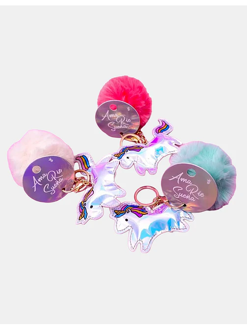 LLAVERO POMPON UNICORNIO C/U 3