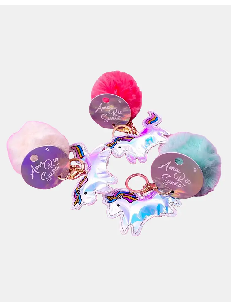 LLAVERO POMPON UNICORNIO C/U 3