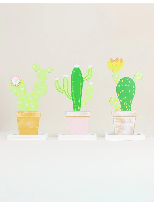 ADORNO DE MADERA CACTUS C/U 4