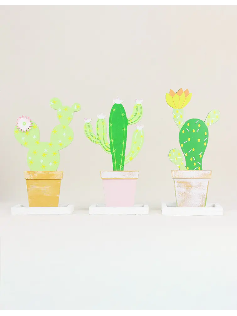 ADORNO DE MADERA CACTUS C/U 4