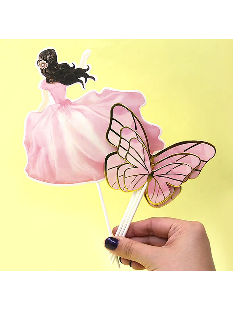ADORNO PARA TORTA MARIPOSAS Y PRINCESA C/U 3