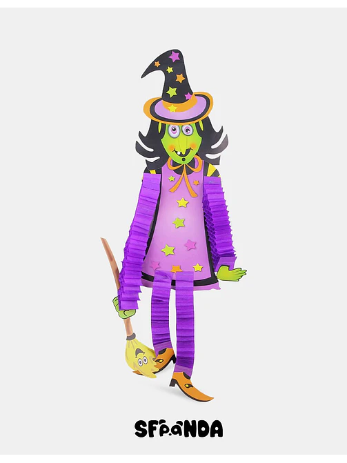 ADORNO DE PAPEL HALLOWEEN BRUJA VERDE C/U          1
