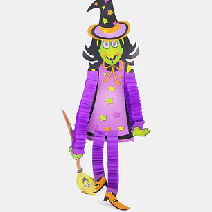ADORNO DE PAPEL HALLOWEEN BRUJA VERDE C/U         