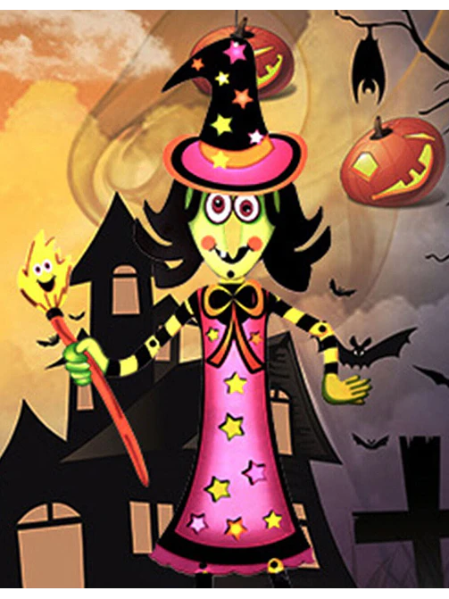 ADORNO DE PAPEL HALLOWEEN BRUJA VERDE C/U          2