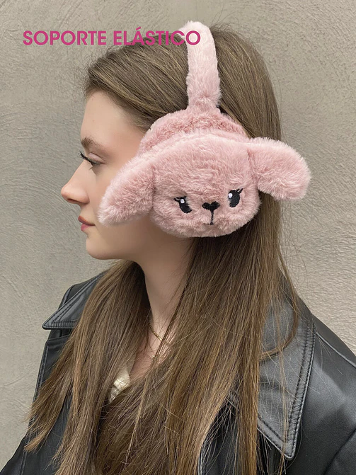 OREJERAS DE PELUCHE CON DISEÑO PERRITO C/U 3