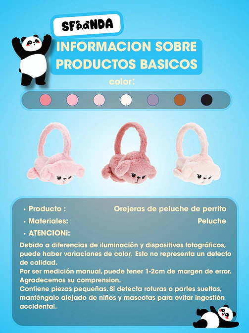 OREJERAS DE PELUCHE CON DISEÑO PERRITO C/U 7