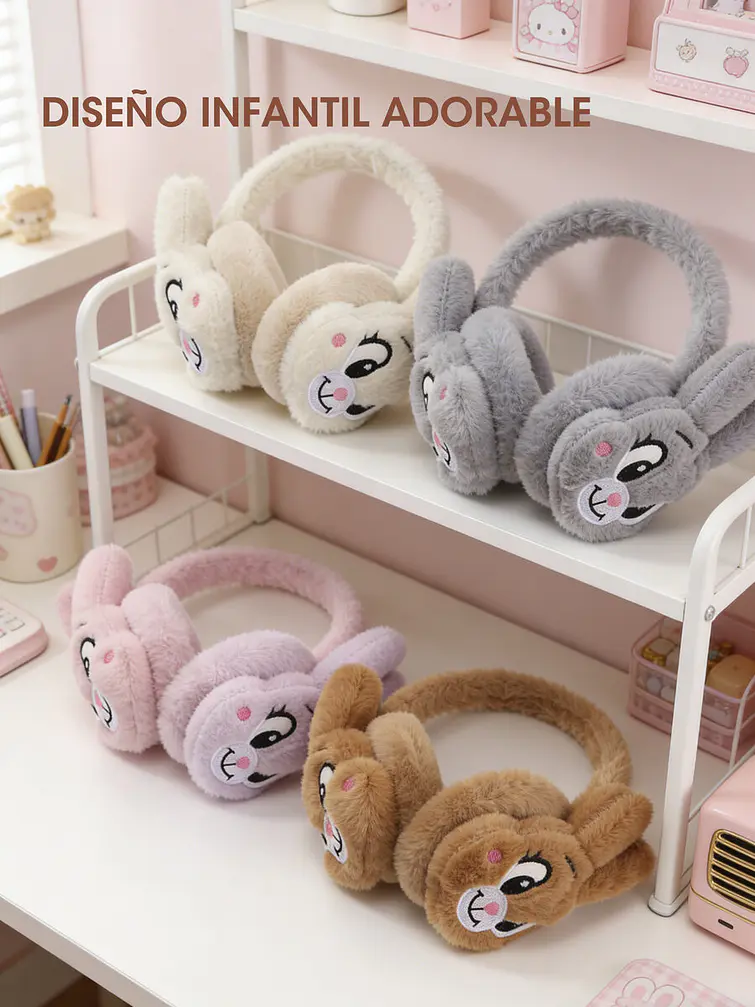OREJERAS DE PELUCHE CON DISEÑO DE CONEJO
C/U 4