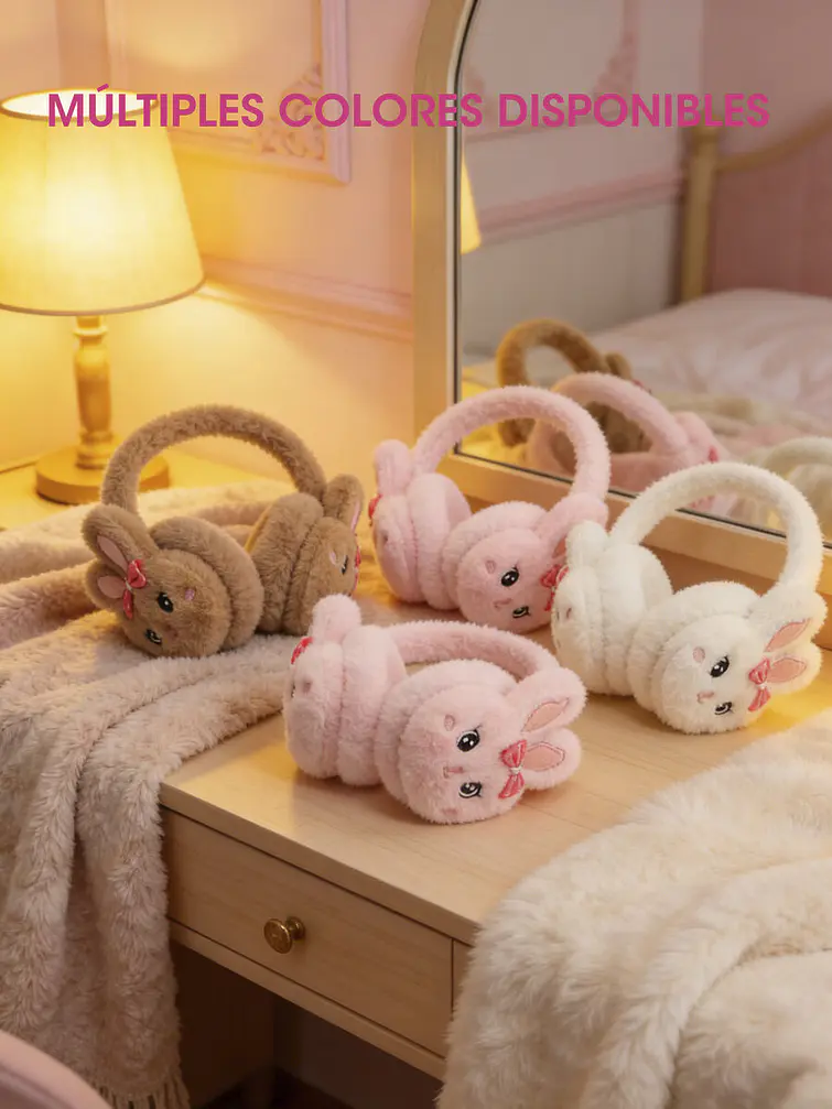 OREJERAS DE PELUCHE CON DISEÑO DE CONEJO C/U 2