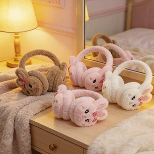 OREJERAS DE PELUCHE CON DISEÑO DE CONEJO C/U