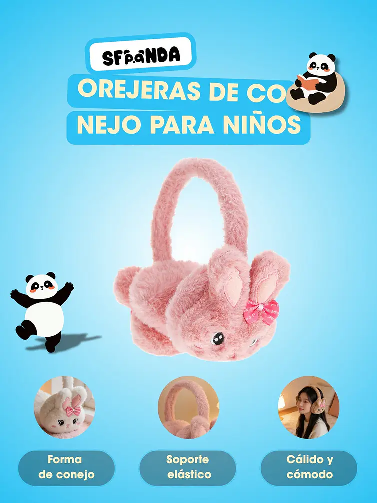 OREJERAS DE PELUCHE CON DISEÑO DE CONEJO C/U 5