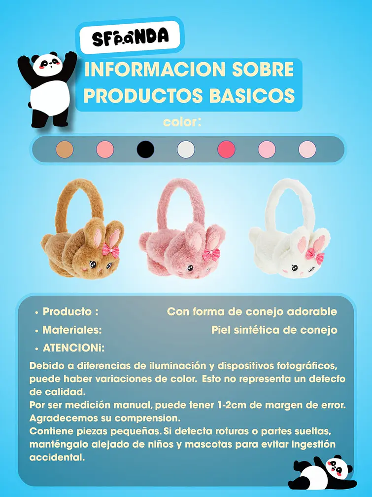 OREJERAS DE PELUCHE CON DISEÑO DE CONEJO C/U 6