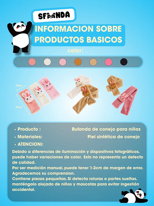 BUFANDA INFANTIL CON DISEÑO DE CONEJO C/U 8