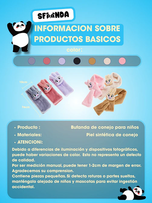 BUFANDA INFANTIL CON DISEÑO DE CONEJO C/U 8