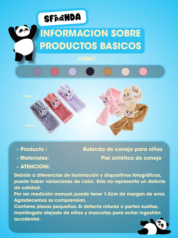BUFANDA INFANTIL CON DISEÑO DE CONEJO C/U 8