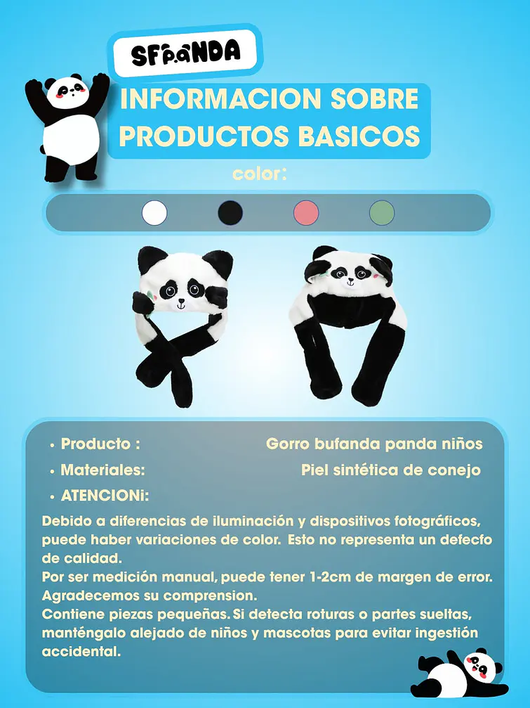 GORRO DE PELUCHE PANDA C/U 6
