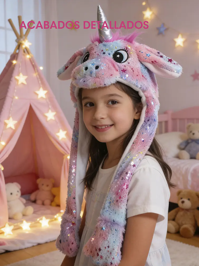 GORRO DE PELUCHE UNICORNIO C/U 3