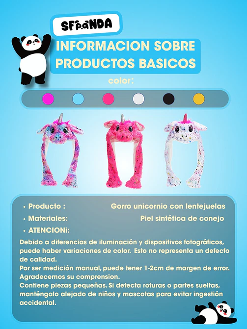 GORRO DE PELUCHE UNICORNIO C/U 6