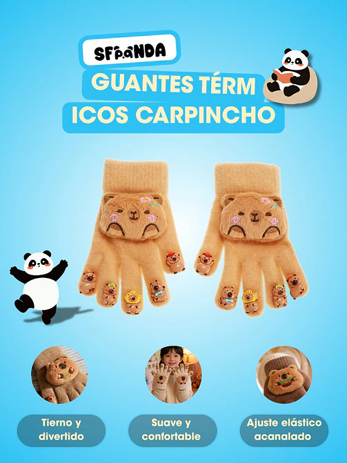 GUANTES INFANTILES CON DISEÑO CAPIBARA C/U 7