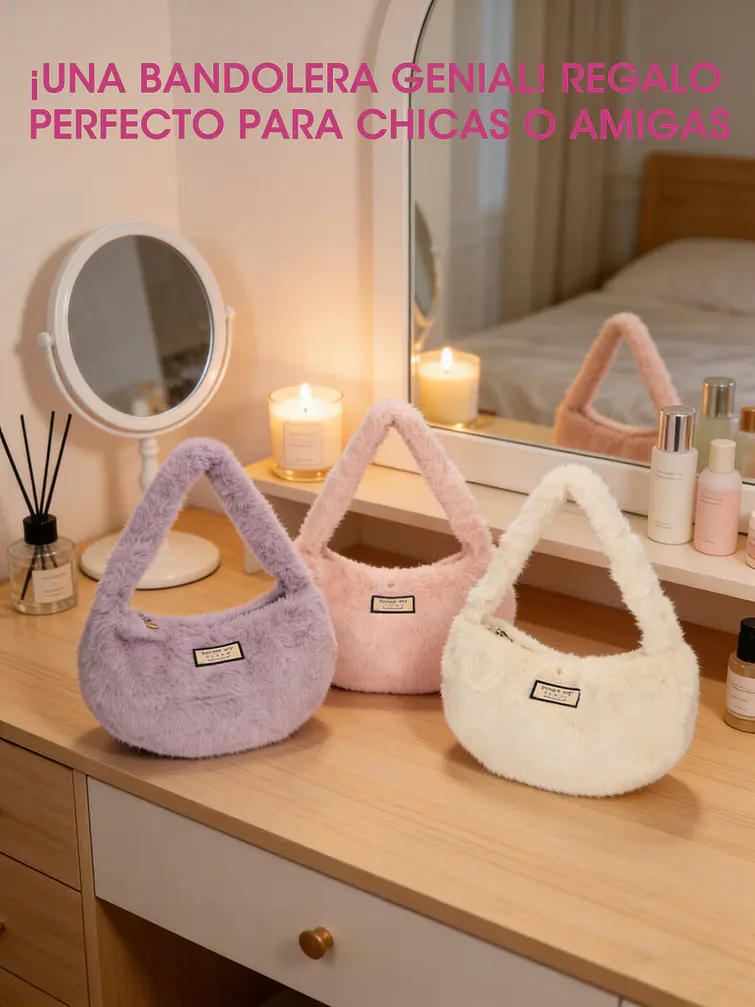 CARTERA DE PELUCHE CON DISEÑO LUNA C/U 3