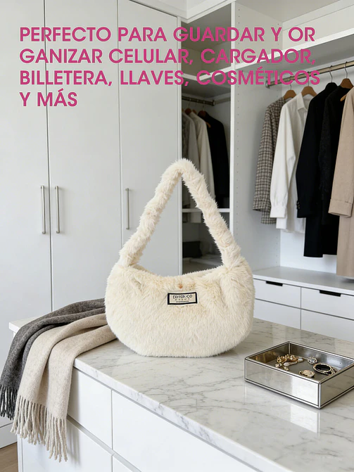 CARTERA DE PELUCHE CON DISEÑO LUNA C/U 4